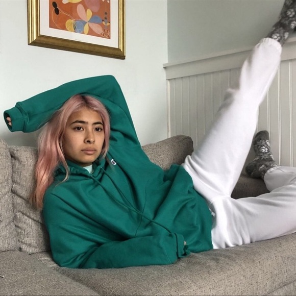 Champion Tops - Champion Classic Logo Fleece Hoodie Sweatshirt (Bright Green)